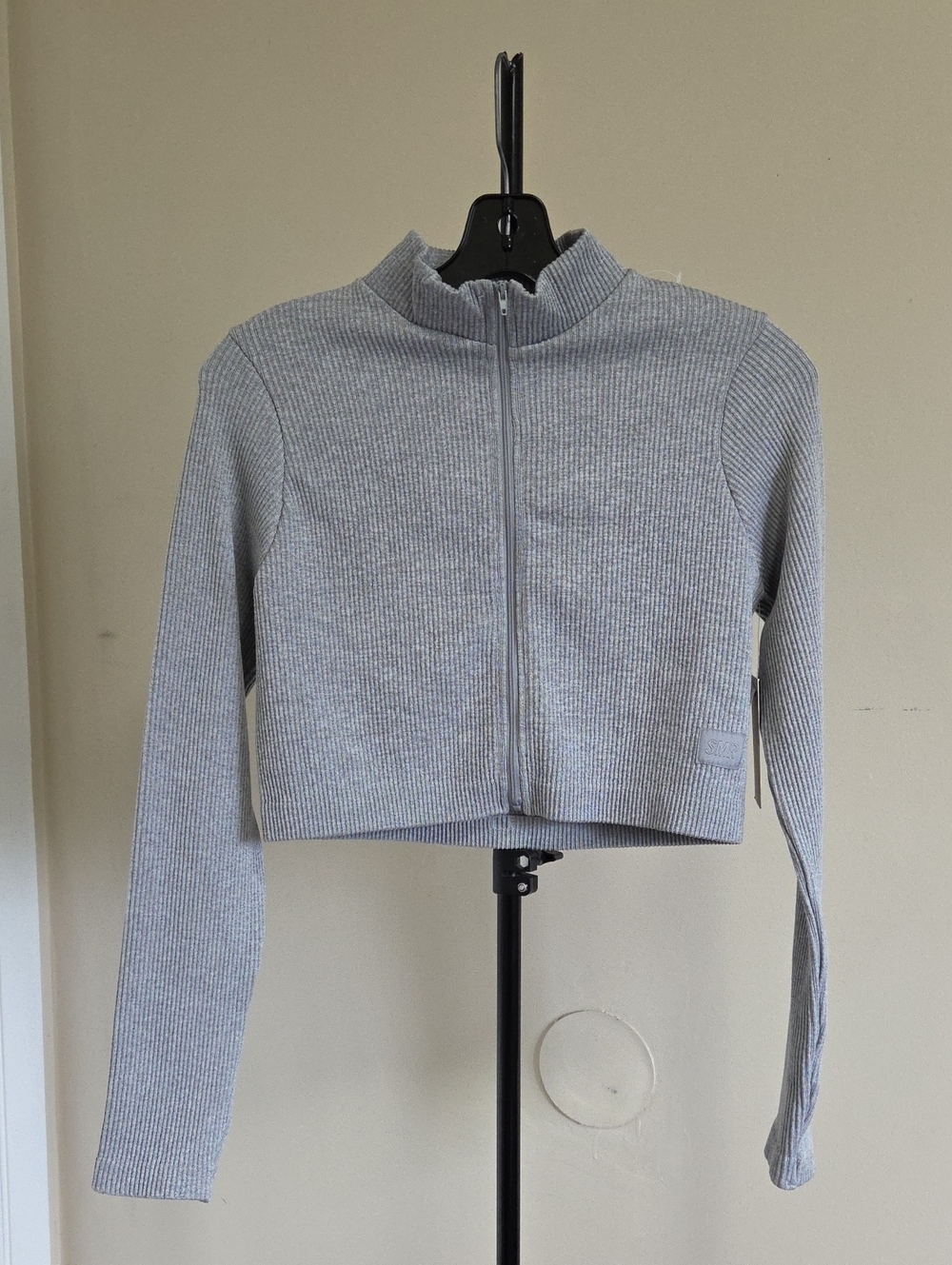 Nwt Sommer Ray Cropped Rib-Knit Zip Bomber Jacket - Light Gray